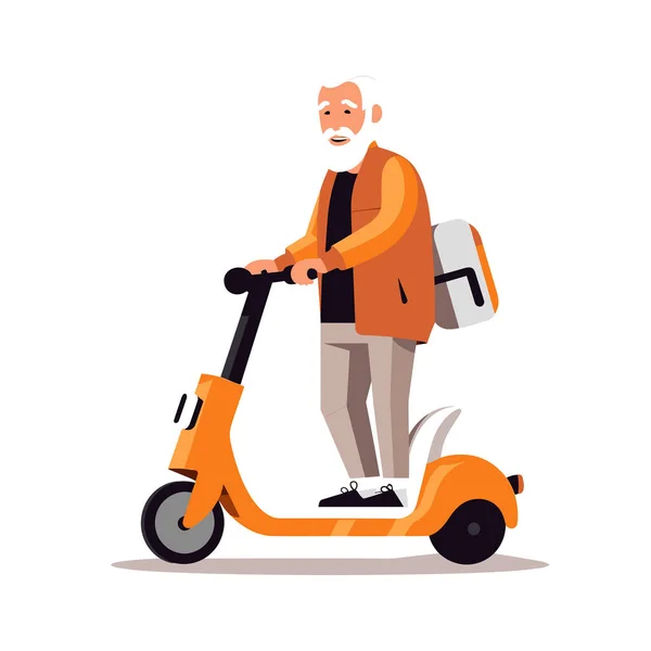 Viejo Hombre Scooter Eléctrico Vector Plano Aislado Ilustración — Vector de stock
