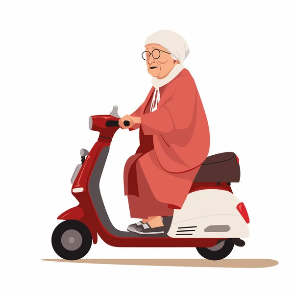 Ηλικιωμένη Γυναίκα Ηλεκτρικό Σκούτερ Διάνυσμα Επίπεδη Απομονωμένη Εικόνα — Διανυσματικό Αρχείο