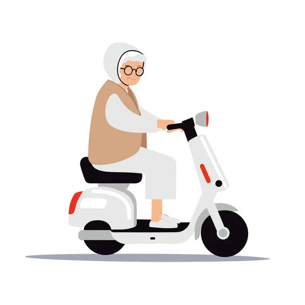 Vieille Femme Sur Scooter Électrique Vecteur Plat Isolé Illustration — Image vectorielle