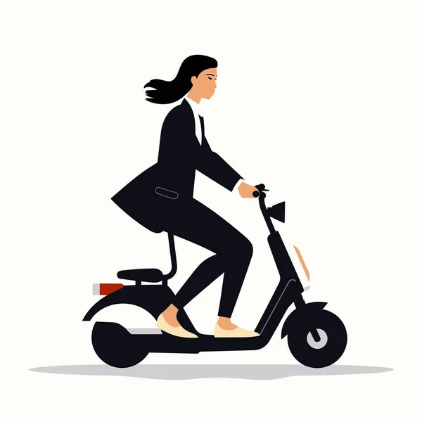 Femme Costume Sur Scooter Électrique Vecteur Plat Isolé Illustration — Image vectorielle