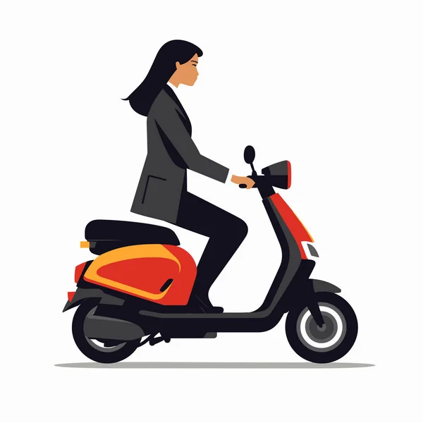 Femme Costume Sur Scooter Électrique Vecteur Plat Isolé Illustration — Image vectorielle