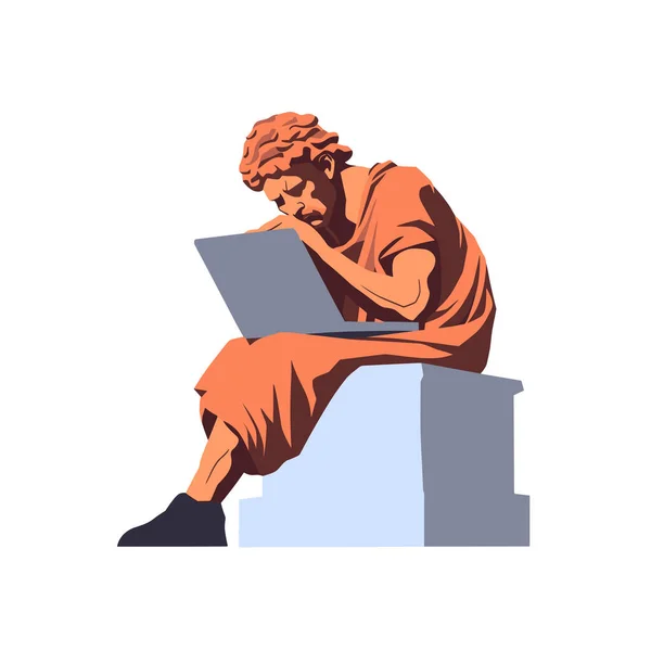 Antigua Estatua Griega Piedra Que Trabaja Vector Portátil Ilustración Aislada — Vector de stock