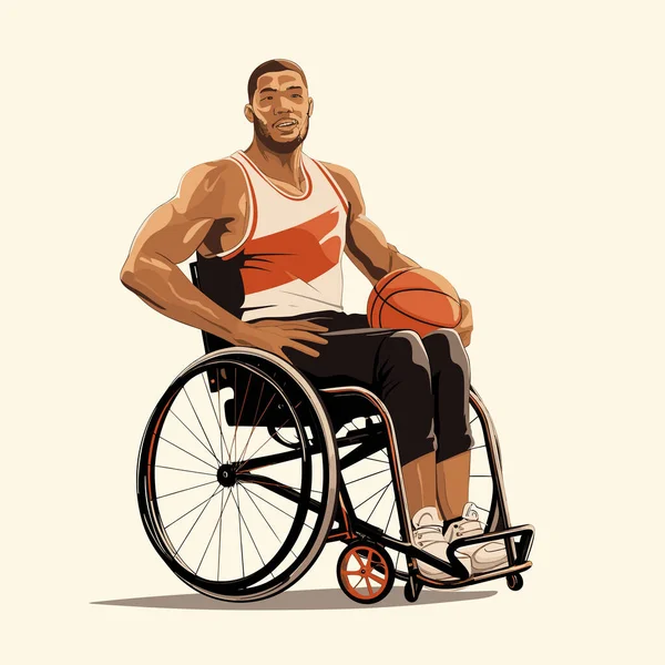 Чоловік Інвалідному Візку Грає Баскетбол Векторні Ізольовані Ілюстрації — стоковий вектор