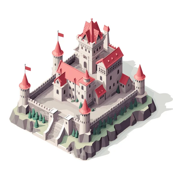 Château Isométrique Vecteur Plat Minimaliste Illustration Isolée — Image vectorielle