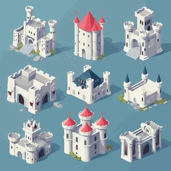 城堡集等距矢量平面极小孤立的插图 — 图库矢量图片