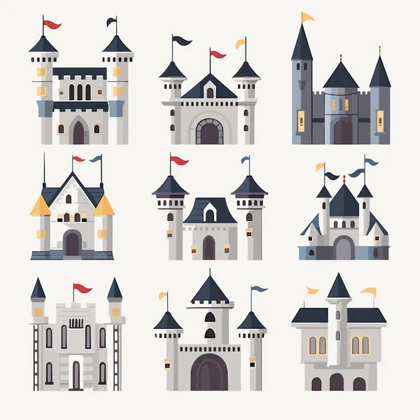 Castello Set Vettore Piatto Minimalista Isolato Illustrazione — Vettoriale Stock