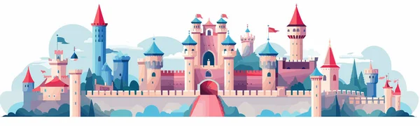Castle Vector Simple Smooth Cut Paste White Isolated Illustration - Stok Vektor