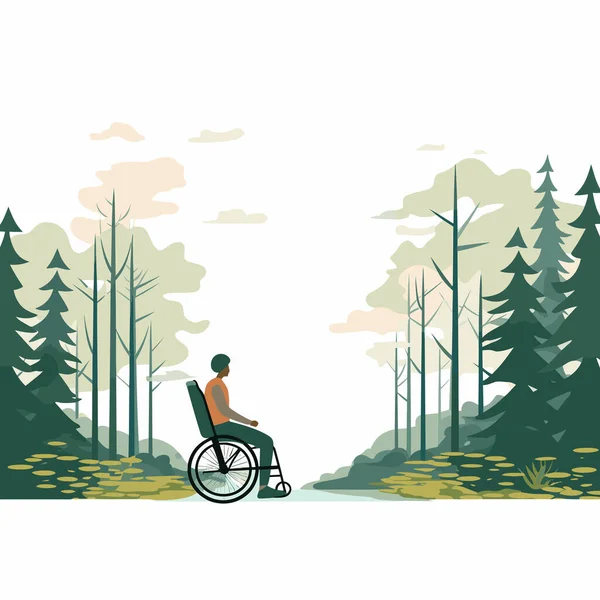 Людина Інвалідному Візку Лісі Векторна Плоска Ізольована Ілюстрація — стоковий вектор