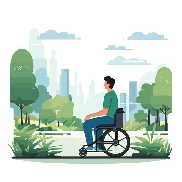 Людина Інвалідному Візку Парку Векторна Плоска Ізольована Ілюстрація — стоковий вектор