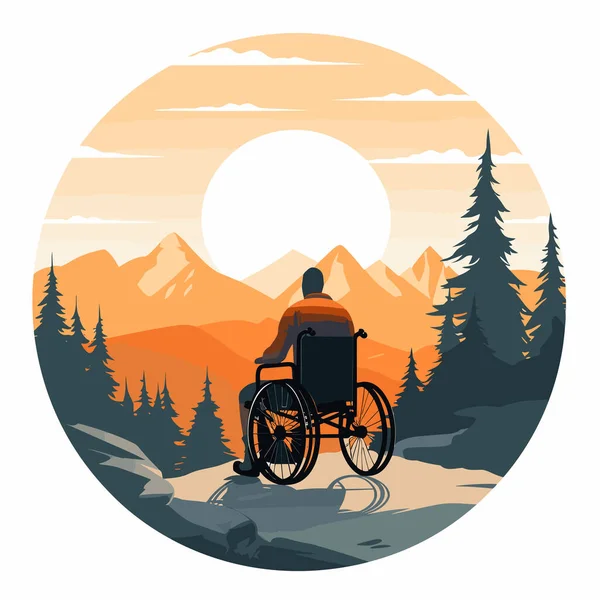 Людина Інвалідному Візку Горах Векторна Плоска Ізольована Ілюстрація — стоковий вектор
