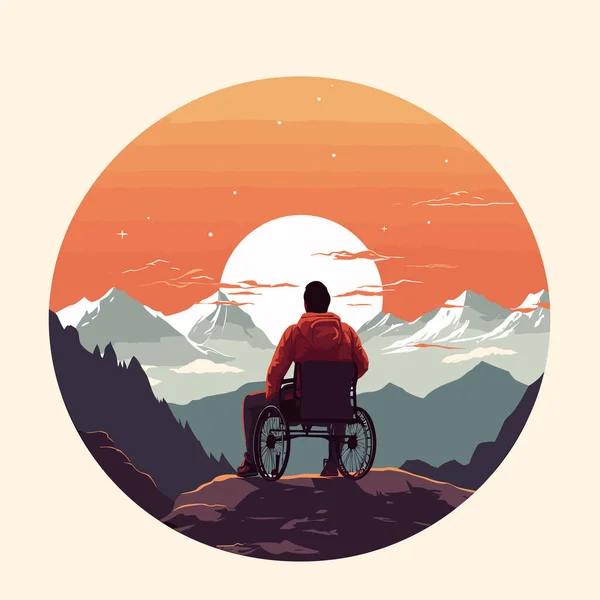 Osoba Invalidním Vozíku Horách Vektor Ploché Izolované Ilustrace — Stockový vektor