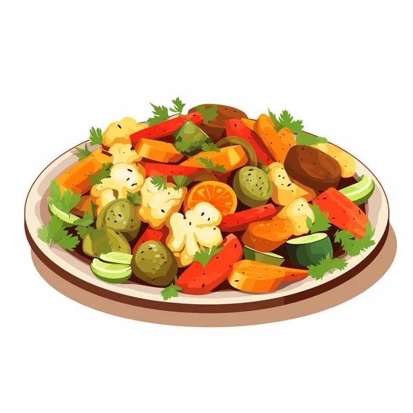 Cooked Vegetables Plate Vector Flat Isolated Illustration — Stock Vector