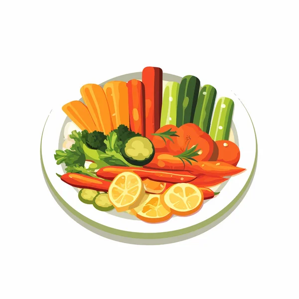 Verduras Cocidas Placa Vector Plano Aislado Ilustración — Vector de stock
