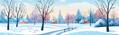 Winter Snowscape in City Park vector simple 3d isolated illustration clipart