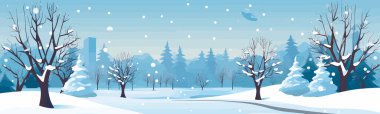 Winter Snowscape in City Park vector simple 3d isolated illustration clipart