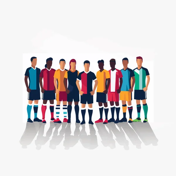 Groupe Joueurs Football Vecteur Plat Illustration Isolée — Image vectorielle