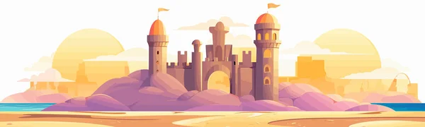 砂の城のベクトルとビーチの風景シンプルな3D孤立イラスト — ストックベクタ