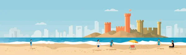 Παραλία Τοπίο Άμμο Κάστρο Διάνυσμα Απλή Απομονωμένη Εικόνα — Διανυσματικό Αρχείο