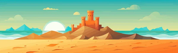 砂の城のベクトルとビーチの風景シンプルな3D孤立イラスト — ストックベクタ
