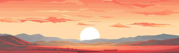 Vurige Zonsondergang Boven Een Prairie Vector Eenvoudige Gladde Geïsoleerde Illustratie — Stockvector