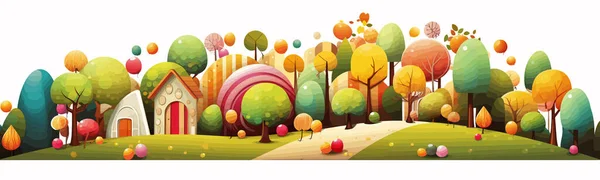 Wald Mit Bäumen Aus Bonbons Und Süßigkeiten Vektor Isolierte Illustration — Stockvektor