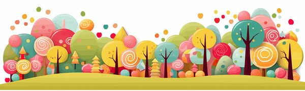 キャンディとお菓子で作られた木の森ベクトル分離図 — ストックベクタ