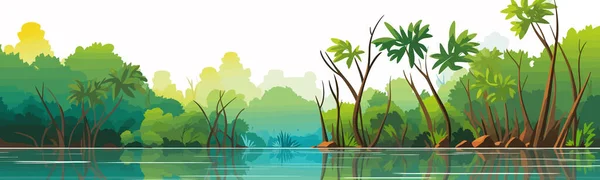 Luxuriante Forêt Mangroves Vecteur Simple Coupe Lisse Illustration Isolée — Image vectorielle