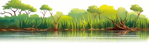 Lussureggiante Vettore Foresta Mangrovie Semplice Taglio Liscio Isolato Illustrazione — Vettoriale Stock