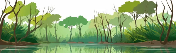 緑豊かなマングローブの森のベクトル単純な3D滑らかなカット孤立したイラスト — ストックベクタ