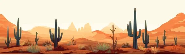Mondbeschienene Wüste Mit Kakteen Silhouetten Vektor Einfache Isolierte Illustration — Stockvektor