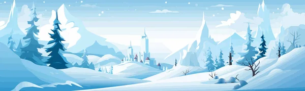 Schneelandschaft Mit Eisschloss Vektor Einfache Isolierte Illustration — Stockvektor