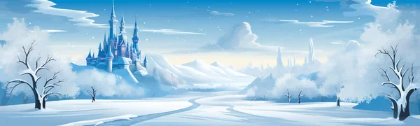 Сніговий Пейзаж Крижаним Замком Векторна Проста Ізольована Ілюстрація — стоковий вектор