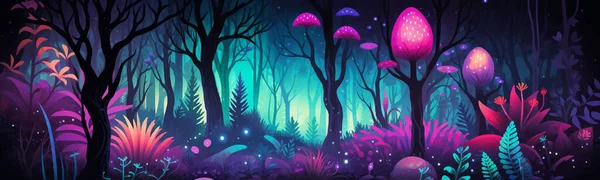 Мистический Лес Биолюминесцентными Растениями — стоковый вектор