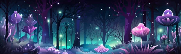 Forêt Mystique Avec Des Plantes Bioluminescentes Vecteur Illustration Isolée — Image vectorielle