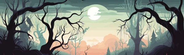 Forêt Mystique Avec Des Esprits Vecteur Simple Lisse Illustration Isolée — Image vectorielle