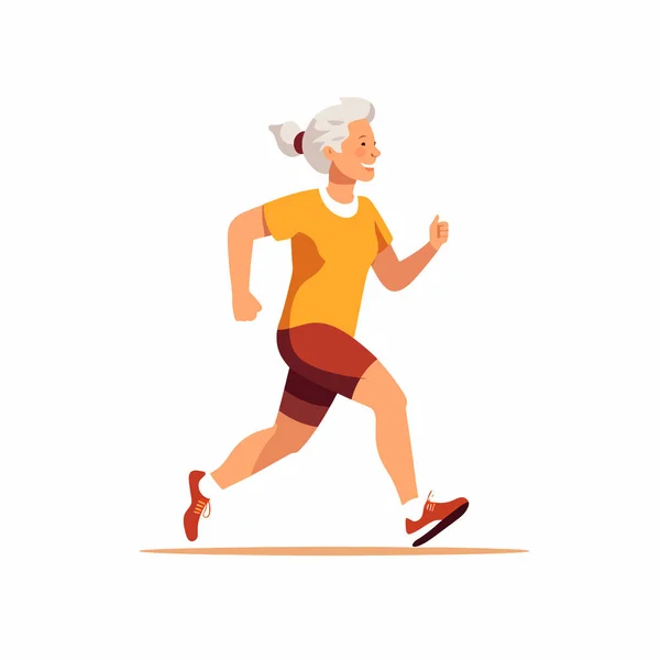 Gammal Kvinna Jogging Vektor Platt Minimalistisk Isolerad Illustration — Stock vektor