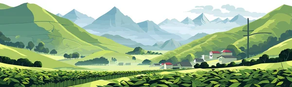 Plantação Chá Pacífica Vetor Montanhas Ilustração Isolada — Vetor de Stock