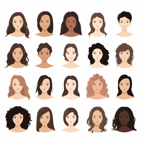 Portret Kobiet Innym Zestawem Włosów Wektor Izolowany Ilustracja — Wektor stockowy