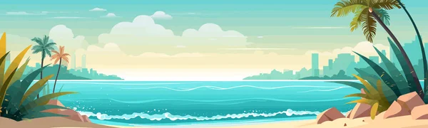 ターコイズブルーの海と人里離れたビーチベクトルシンプルな孤立したイラスト — ストックベクタ