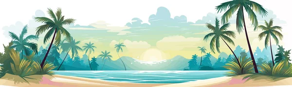Praia Isolada Com Vetor Águas Azul Turquesa Ilustração Isolada Simples — Vetor de Stock