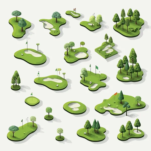 Campo Golf Conjunto Isométrico Vector Plano Aislado Ilustración — Vector de stock
