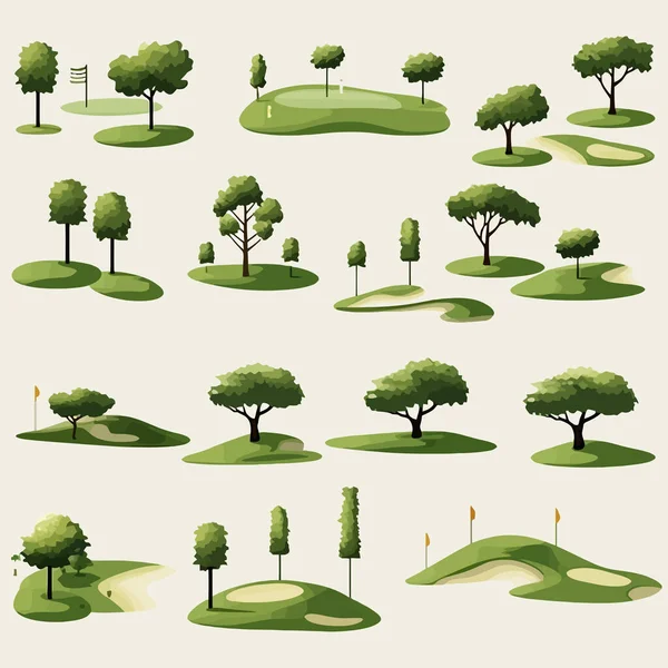 Campo Golf Set Vettore Piatto Minimalista Isolato Illustrazione — Vettoriale Stock