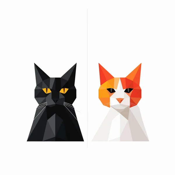 Zwei Katzen Vektor Flache Minimalistische Isolierte Illustration — Stockvektor