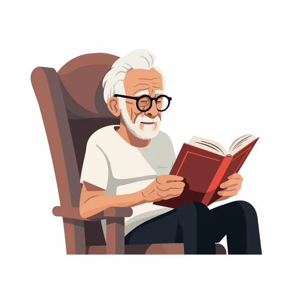Kitap Vektörü Yassı Minimalistik Izole Resimli Yaşlı Adam — Stok Vektör