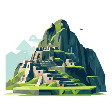 Machu Picchu Inca Ruins of Peru vector flat isolated illustration