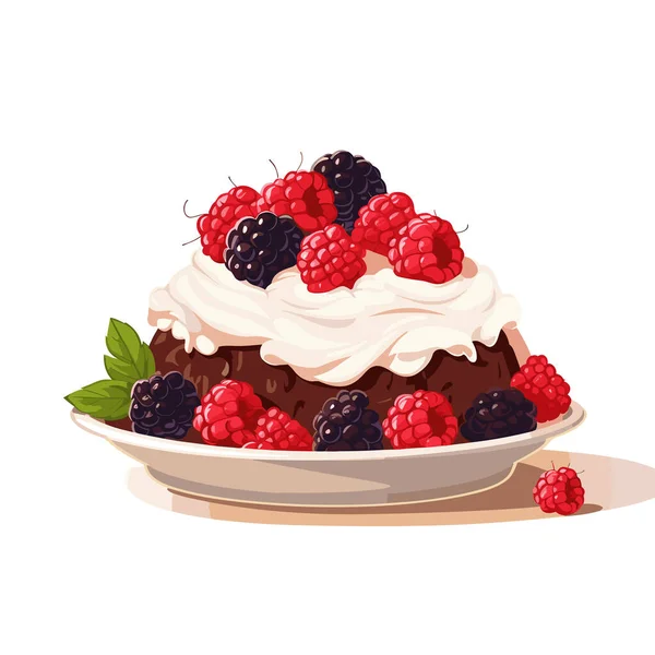 Dessert Avec Des Baies Sur Vecteur Supérieur Plat Illustration Isolée — Image vectorielle