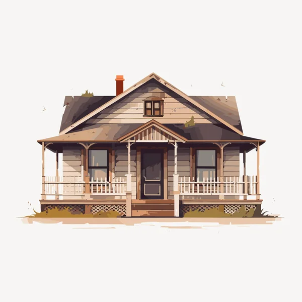 Заброшенная Векторная Плоская Иллюстрация Vintage House — стоковый вектор