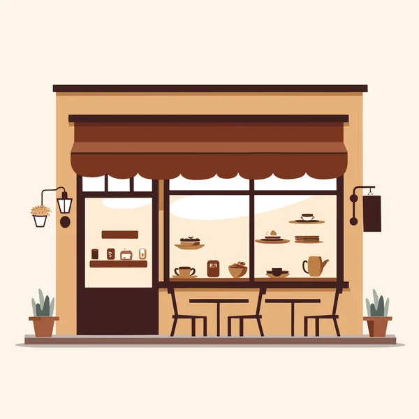 Lindo Café Tienda Exterior Vector Plano Aislado Ilustración — Archivo Imágenes Vectoriales