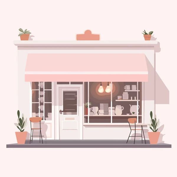 Lindo Café Tienda Exterior Vector Plano Aislado Ilustración — Vector de stock