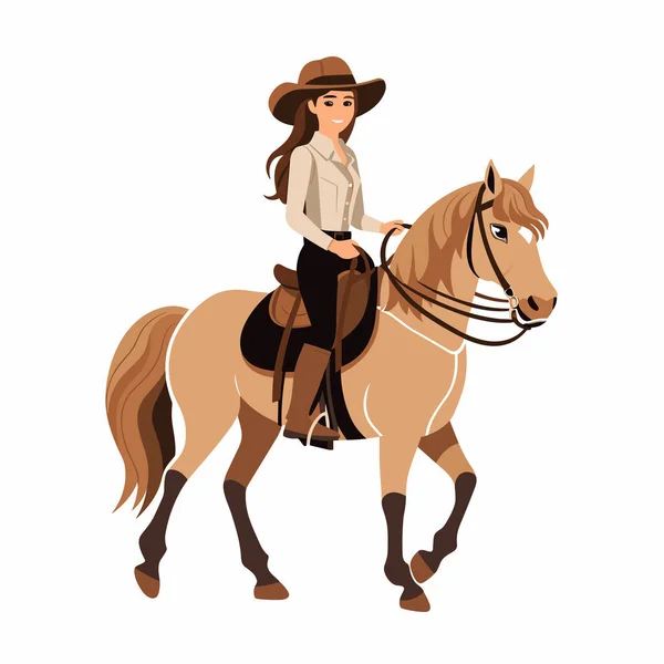 Mädchen Sattel Pferd Vektor Flach Minimalistische Isolierte Illustration — Stockvektor